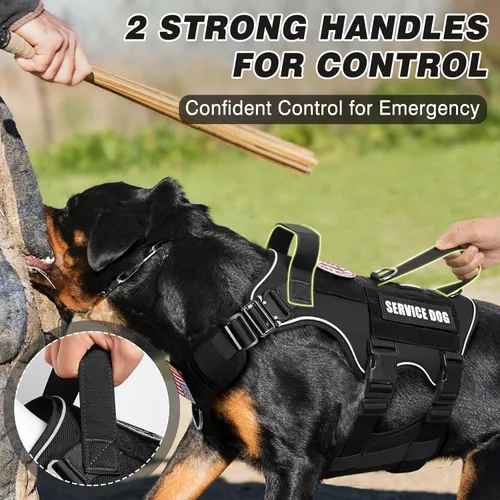 Miniatura 4 de Juego de chaleco y correa táctico para perro de servicio, arnés resistente con hebillas de metal para perros de tamaño mediano, chaleco ajustable