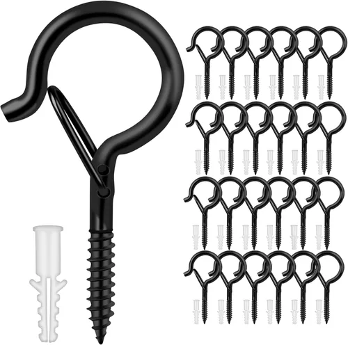 Miniatura 9 de Q Hangers 25 PCS Ganchos de Rosca para Luces de Cadena de Exteriores, Cesta Colgante Giratoria Ganchos para Luces de Patio con Hebilla Segura Gancho