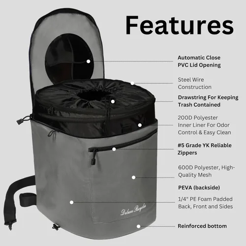 Miniatura 3 de Bote de basura portátil para navegar y acampar, duradero y plegable con contenedor interior, kayak, pesca, playa, senderismo y campamento, Gris