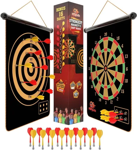 FUNGENIX Tablero magnético de dardos para niños, juego de dardos para interiores y exteriores, 16 dardos magnéticos, juego de mesa de doble cara,