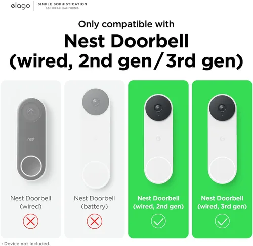 Miniatura 2 de elago Soporte compatible con Google Nest Hello Video Doorbell Wall Plate (cableado, 2ª y 3ª generación), timbre de puerta, color perfecto para Nieve