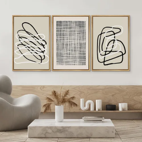 Miniatura 323 de SIGNWIN Lienzo enmarcado para pared, arte con pinceladas de flujo neutro en tonos beige abstractos, ilustraciones, arte moderno, decorativo