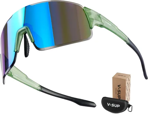 Miniatura 10 de V-SUP TR90 - Gafas de sol de ciclismo con protección UV400, ajustables y ultraligeras con estuche para correr y uso al aire libre Blakc+rojo(4331)