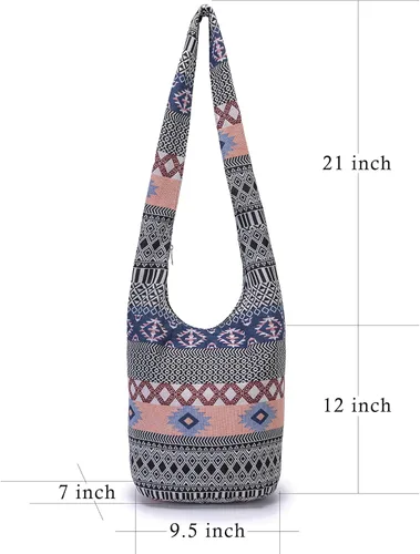 Miniatura 50 de Bolsa de hombro para mujer, de lona en estilo hippie/bohemio para llevar cruzada al hombro, disponible en diferentes colores y estampados