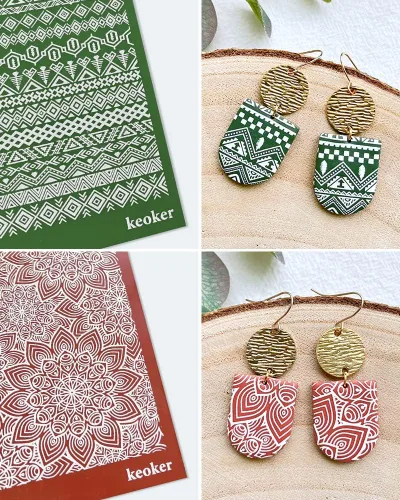 Miniatura 6 de Keoker Plantillas de pantalla de seda azteca para arcilla polimérica, 10 piezas de pantalla de seda azteca y bohemia para arcilla polimérica