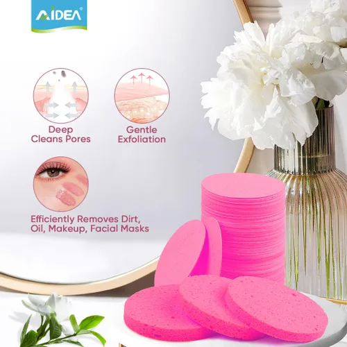 Miniatura 7 de AIDEA 96 esponjas faciales comprimidas, color rosa, esponjas faciales redondas para limpieza, esponjas cosméticas de celulosa natural, esponjas
