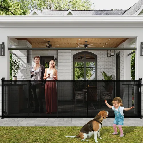 Miniatura 13 de Puertas retráctiles para bebés de 200" extra anchas para gran apertura, puerta retráctil extra alta de 41" para perros, puertas para mascotas, Negro