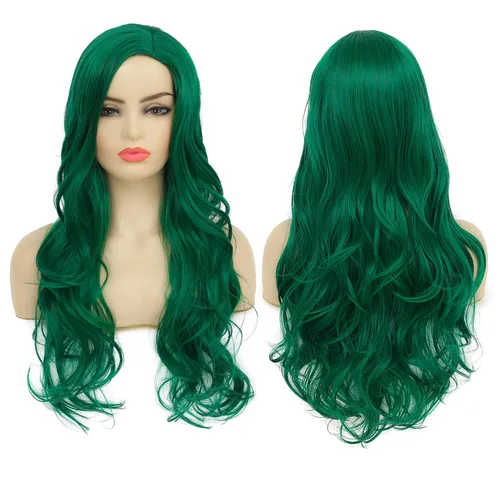 Miniatura 13 de Peluca larga rizada ondulada roja para mujer, raya lateral, aspecto natural, fibra sintética para cosplay, resistente al calor, cabello de reemplazo
