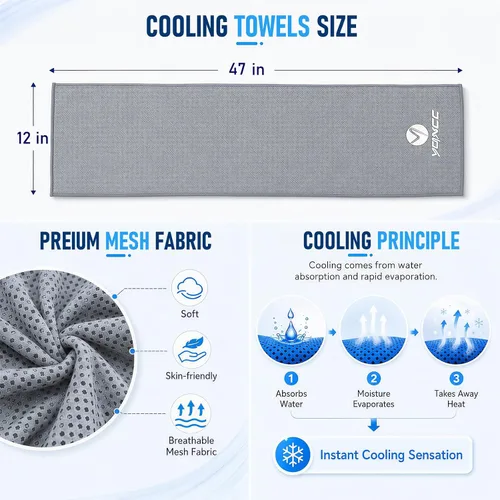 Miniatura 6 de YQXCC Toallas refrescantes Paquete de 4 unidades de 47 x 12 pulgadas Hielo fresco para cuello Microfibra suave transpirable para yoga, Gris