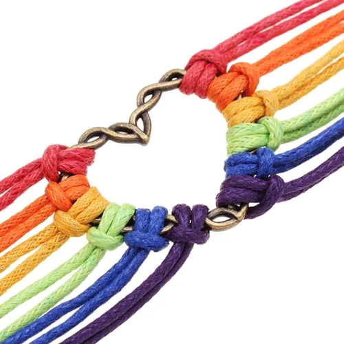 Miniatura 5 de Pulsera para mujer diseño de corazón de Orgullo Gay multicapa arco iris pulsera de cuerda para lesbianas