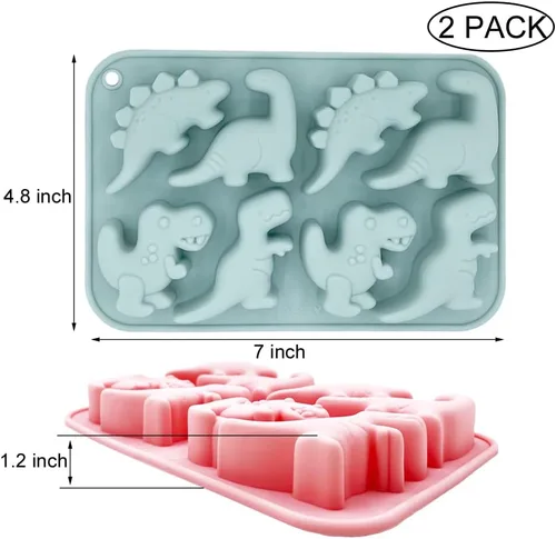 Miniatura 2 de Paquete de 2 moldes de silicona de dinosaurio 3D con temática de dinosaurio para hornear, herramienta de horneado para pastel de chocolate, postre