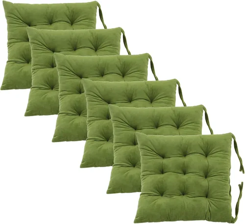 Miniatura 16 de Juego de 2 cojines para sillas de comedor con lazos, almohadilla antideslizante para silla de cocina para interior y tapete de asiento de comedor