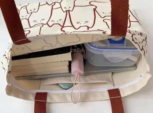 Miniatura 3 de Bonita bolsa de mano para mujer con cremallera, divertido bolso con gatos, perros, bolso grande de lona para el hombro