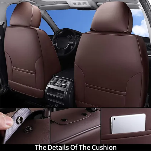 Miniatura 3 de Coverado Fundas de asiento delantero y trasero, 5 piezas, protectores de asiento impermeables de piel de napa para automóvil, juego completo