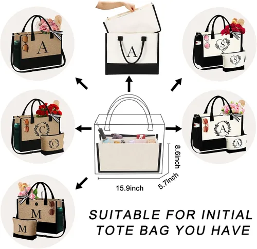 Miniatura 8 de YOOLIFE Regalos de Navidad personalizados para mujeres, bolsa de lona con monograma con organizador de cremallera, inserto, regalos de cumpleaños