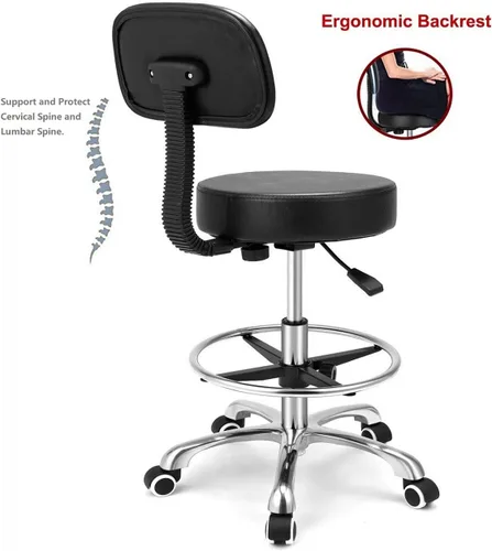 Miniatura 5 de Kaleurrier Taburete giratorio con ruedas y soporte para espalda (color negro con reposapiés)