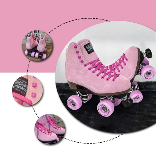 Miniatura 8 de Sure-Grip Boardwalk - Patines de ruedas unisex para exteriores con botas de cuero retro y ruedas 82A Teaberry