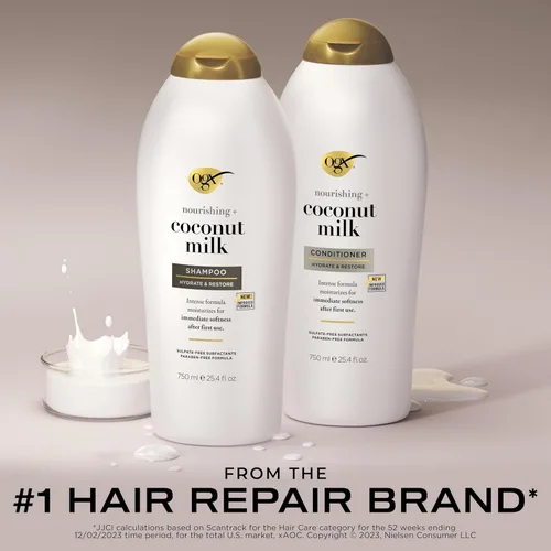 Miniatura 2 de OGX Set de champú y acondicionador, nutritiva + leche de coco, champú y acondicionador para hidratar y fortalecer el cuidado del cabello, formulado