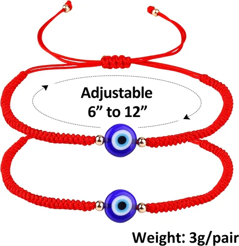 Miniatura 14 de Paquete de 2 pulseras hechas a mano con cuerda roja contra el mal de ojo, pulsera de joyería de ojo azul para mujeres, hombres, adolescentes