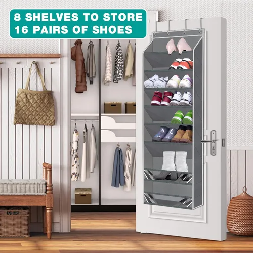 Miniatura 2 de Organizador de zapatos para colgar sobre la puerta de 16 a 20 pares, organizador de zapatos colgante a prueba de polvo sobre la puerta