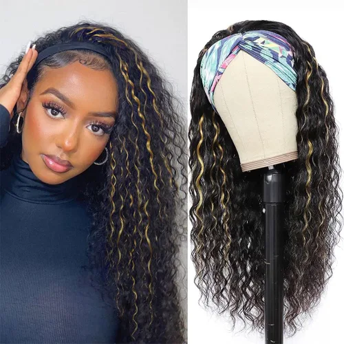 Miniatura 21 de Punmasa Peluca de cabello humano con diadema de onda profunda 99J de cabello humano para mujer, sin pegamento, sin encaje frontal, hecha a máquina