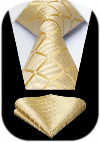 Miniatura 85 de HISDERN Conjunto de corbata a cuadros a cuadros pañuelo tejido clásico formal para hombre corbata y bolsillo cuadrado