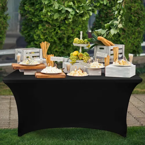 Miniatura 6 de Nasitos Paquete de 2 Manteles Ajustados de Spandex Negro para Mesas de 4 Pies - Cubierta para Mesa Plegable con Respaldo Abierto, Tela Lavable