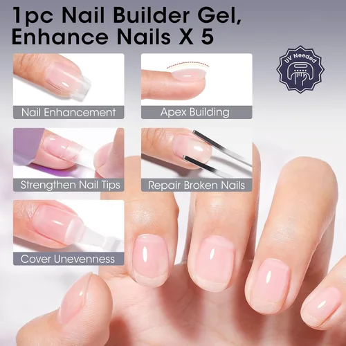 Miniatura 4 de GELLEN Gel constructor de uñas de grado de salón, 5 en 1, sin hema, gel constructor transparente para fortalecedor de ápice de uñas, 0.7 onzas Gel