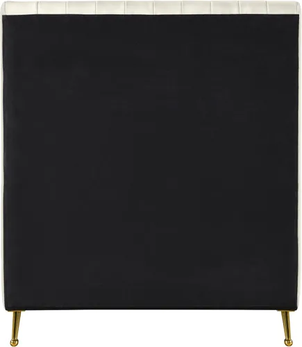 Miniatura 6 de Meridian Furniture Colección moderna Zara Cama tapizada de terciopelo contemporáneo con acolchonamiento de canal profundo y patas doradas a Crema