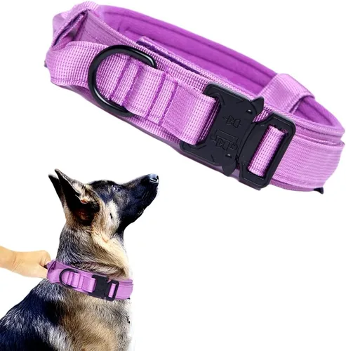 Miniatura 43 de Collar táctico para perro, ajustable, militar, de nailon, con asa de control y hebilla de metal resistente para perros medianos y grandes (negro, S)