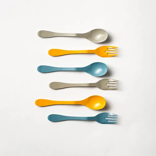 Miniatura 6 de Knork Eco Spoon - Juego de cubiertos reutilizables de bambú a base de plantas, 12 piezas, color gris