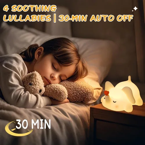 Miniatura 7 de Luz nocturna de elefante para niños con música, lámpara de silicona blanda para guardería, linda luz de animal de 3 niveles regulable y recargable