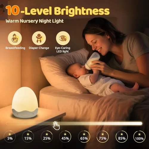 Miniatura 2 de Luz nocturna de bebé para niños, 10 niveles de brillo + 10 colores de luz de huevo para guardería, táctil + control remoto + luz nocturna de huevo