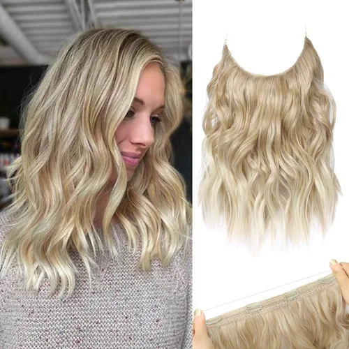 REECHO Extensiones de cabello con alambre invisible con trama de encaje más delgada y suave (rubio oscuro con extremos rubio claro, 12 pulgadas