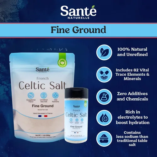 Miniatura 2 de Sante Naturelle Celtic Salt Organic Fine Ground Bundle – Agitador de 8 onzas y bolsa de 1.1 libras (18 onzas) – Sal marina mineral francesa orgánica