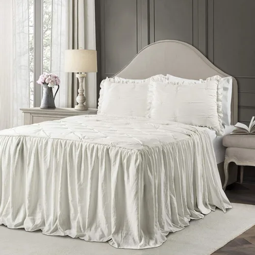 Miniatura 12 de Lush Decor Ravello - Juego de colcha con faldón de volantes y pliegues - Juego de ropa de cama de lujo de 2 piezas con volantes - Decoración de Gris