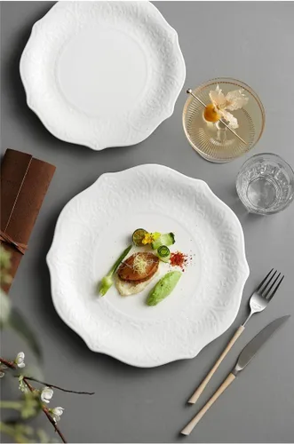 Miniatura 5 de SOUJOY Juego de 6 platos de ensalada, platos de porcelana de 8 pulgadas para servir postres, platos pequeños con impresión en relieve