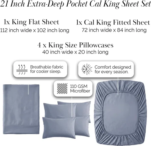 Miniatura 354 de Southshore Fine Living, Inc. Juego de 7 piezas de sábanas King divididas para cama ajustable, juego de sábanas King divididas con bolsillo de 21