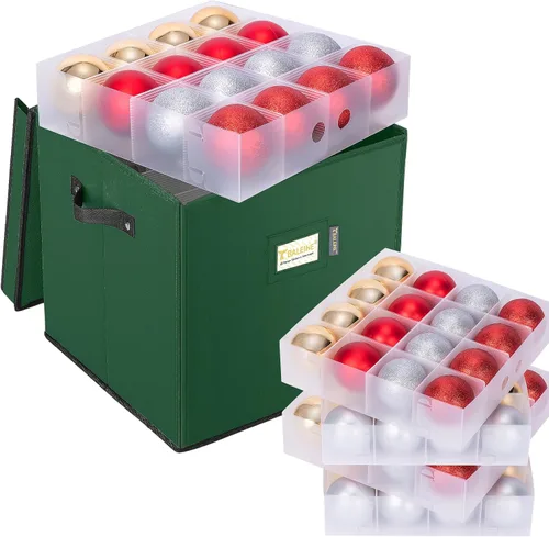 Miniatura 9 de BALEINE Caja de almacenamiento de adornos navideños con divisores, contenedor de almacenamiento de adornos navideños de alta calidad para Rojo
