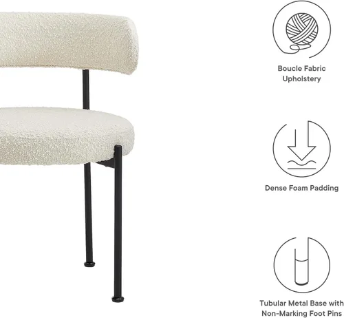 Miniatura 9 de Modway EEI-6516-IVO-BLK Albie Boucle - Juego de 2 sillas de comedor de tela, color negro marfil