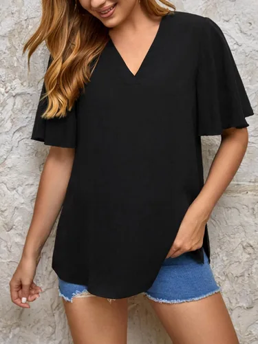 Miniatura 4 de OYOANGLE Women's Maternity Short Sleeve Split Hem V Neck Casual Soft Tunic Tee Shirt