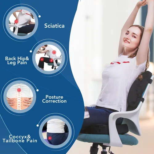 Miniatura 2 de QUTOOL Cojín ortopédico de asiento y almohada de apoyo lumbar para silla de oficina y coche, en espuma viscoelástica con funda lavable, cojín Cojín