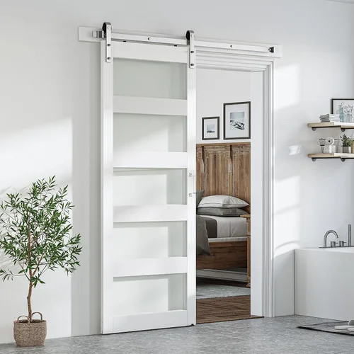 Miniatura 25 de SMARTSTANDARD Puerta de granero de vidrio de 36 x 84 pulgadas con kit de herramientas de 6.6 pies incluido, vidrio de 5 paneles, requiere montaje