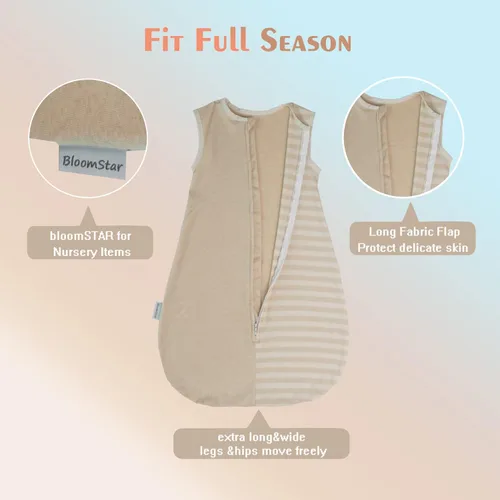 Miniatura 8 de Saco de dormir para bebé de algodón natural para niños de 9 a 18 meses, sin mangas, 4 estaciones, ligero, unisex, 18-24 meses, Tog 1.0, transición
