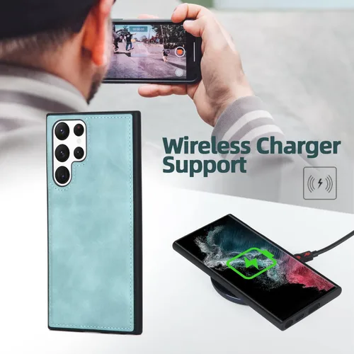 Miniatura 3 de TwoHead Funda tipo cartera para Samsung Galaxy S22 Ultra con tarjetero y funda magnética desmontable, funda de cuero con protección completa