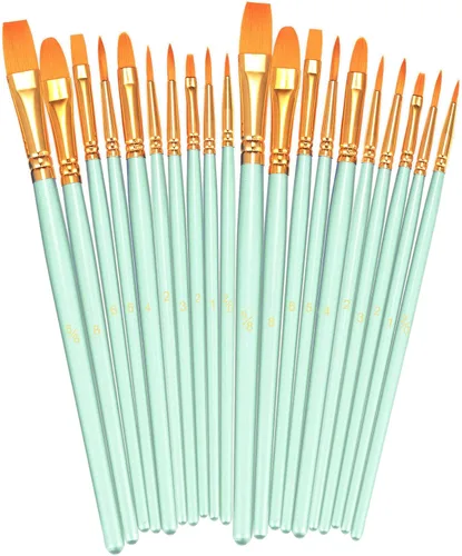 BOSOBO - Juego de pinceles de pintura, 2 paquetes, 20 unidades, punta redonda y puntiaguda, cerdas de nailon, pinceles para acrílico, óleo, Verde