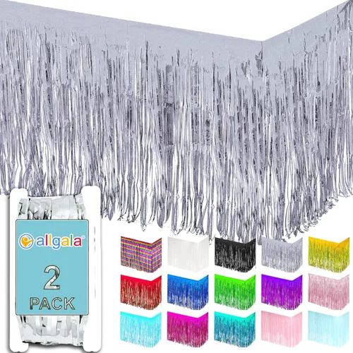 Miniatura 8 de allgala Paquete de 2 faldas de mesa de oropel rosa de 29 x 108 pulgadas con flecos metálicos para fiestas, eventos, desfiles, flotadores, decoración
