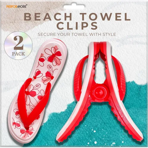 PERFORMORE Clips para toallas de playa, paquete de 2, clips portátiles para toallas, clips de seguridad para sillas de playa, terraza, patio, Correa
