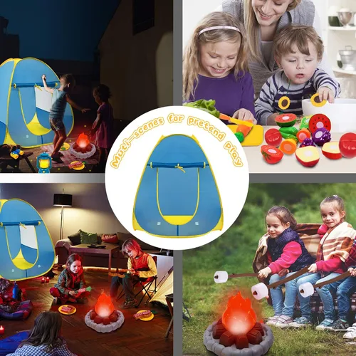 Miniatura 5 de Tienda de campaña para niños y niñas con fogata de juguete, malvavisco, juguetes de frutas, juego de tienda para niños y niñas