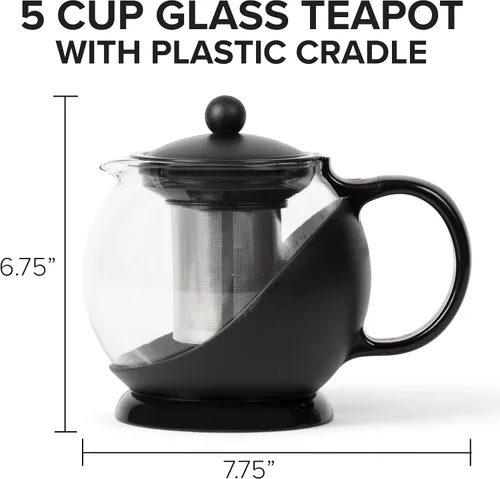 Miniatura 4 de Farberware Tetera de vidrio, infusor de té de hojas sueltas, tetera de acero inoxidable 18/8, sin BPA, capacidad de 5 tazas